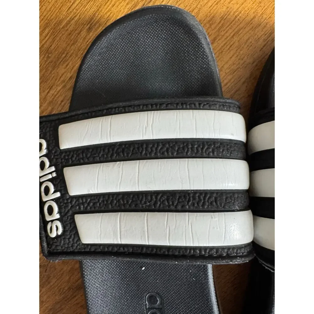 Adidas Black & White Slides Sandals Kids Size US 1 3-Stripes Comfort - Picture 4 of 9